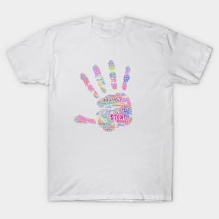 Hand Stop Sign Silhouette Shape Text Word Cloud T-Shirt